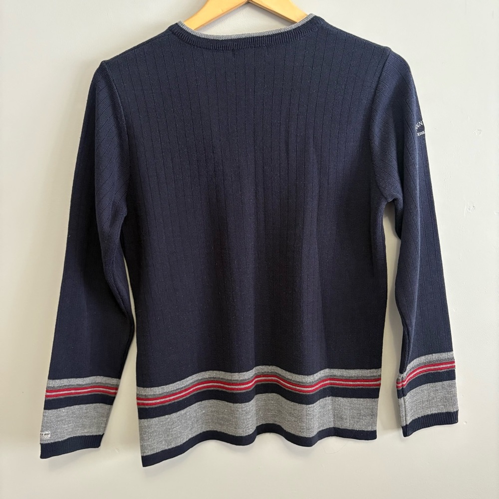 Vintage Point Zero Nicole Benisti Navy Ribbed V-Neck Sweater Striped Hem Y2K - Picture 3 of 6